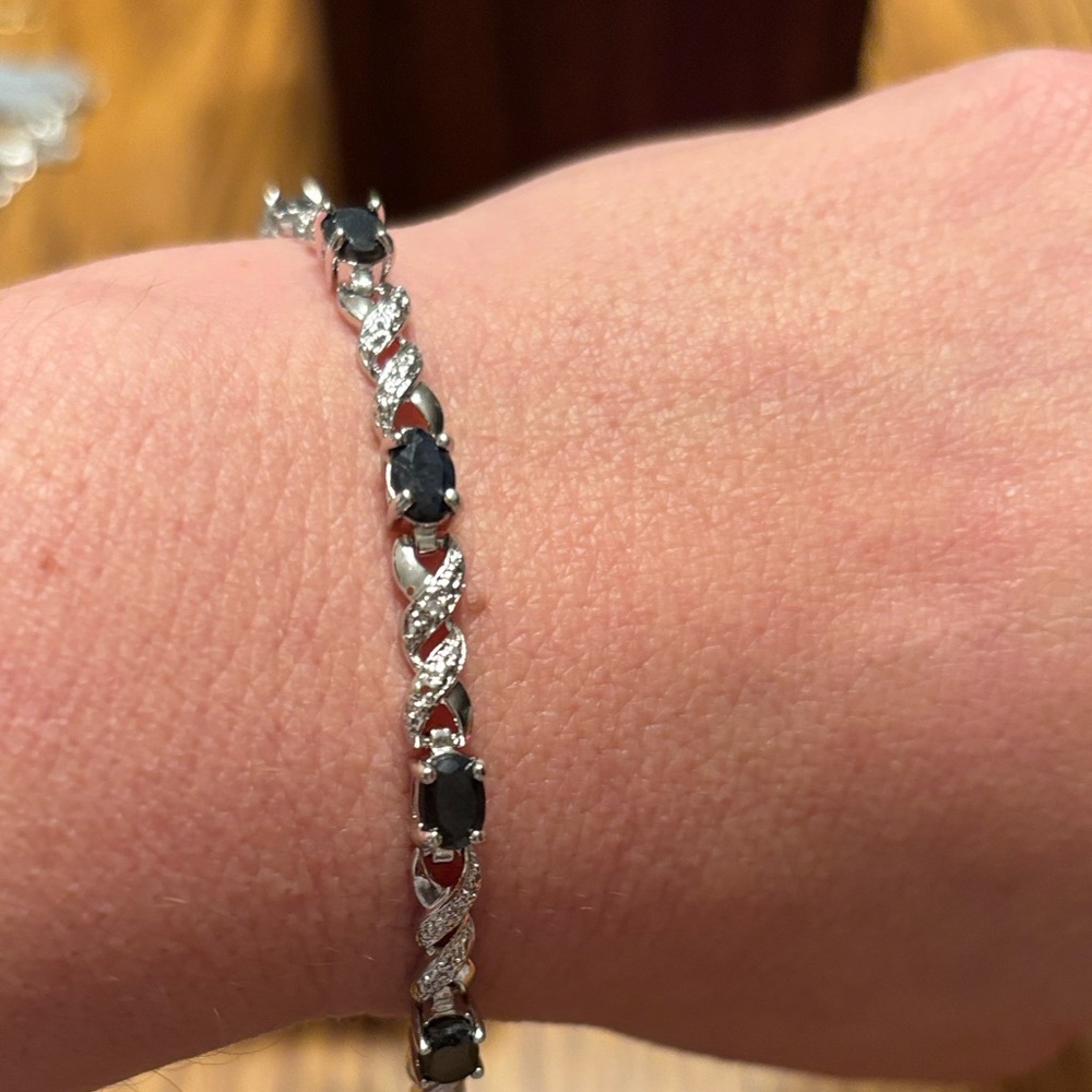 VINTAGE 925 STERLING SILVER GENUINE SAPPHIRE DIAMOND INFINITY LINK BRACELET